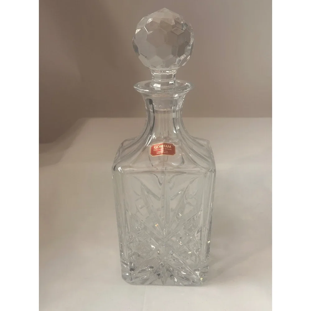 Gorham Full Lead Crystal Decanter Square Handcrafted West Germany Starburst 11in